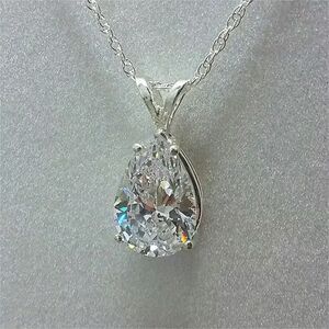 Luxury Silver Teardrop Crystal Pendant Necklace Large Clear Gemstone Charm New